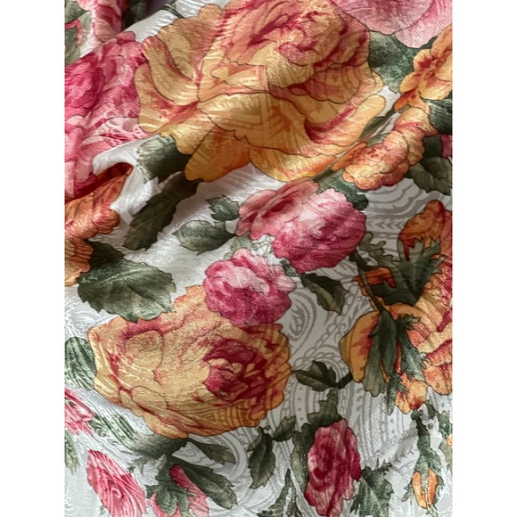 Casca Floral Square Scarf Cabbage Rose Silky Golden Shimmery Hand Rolled Hem 35" - Picture 5 of 14